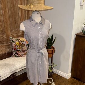 Tommy Hilfiger Preppy Striped Sleeveless Shirt Dress with Belt.